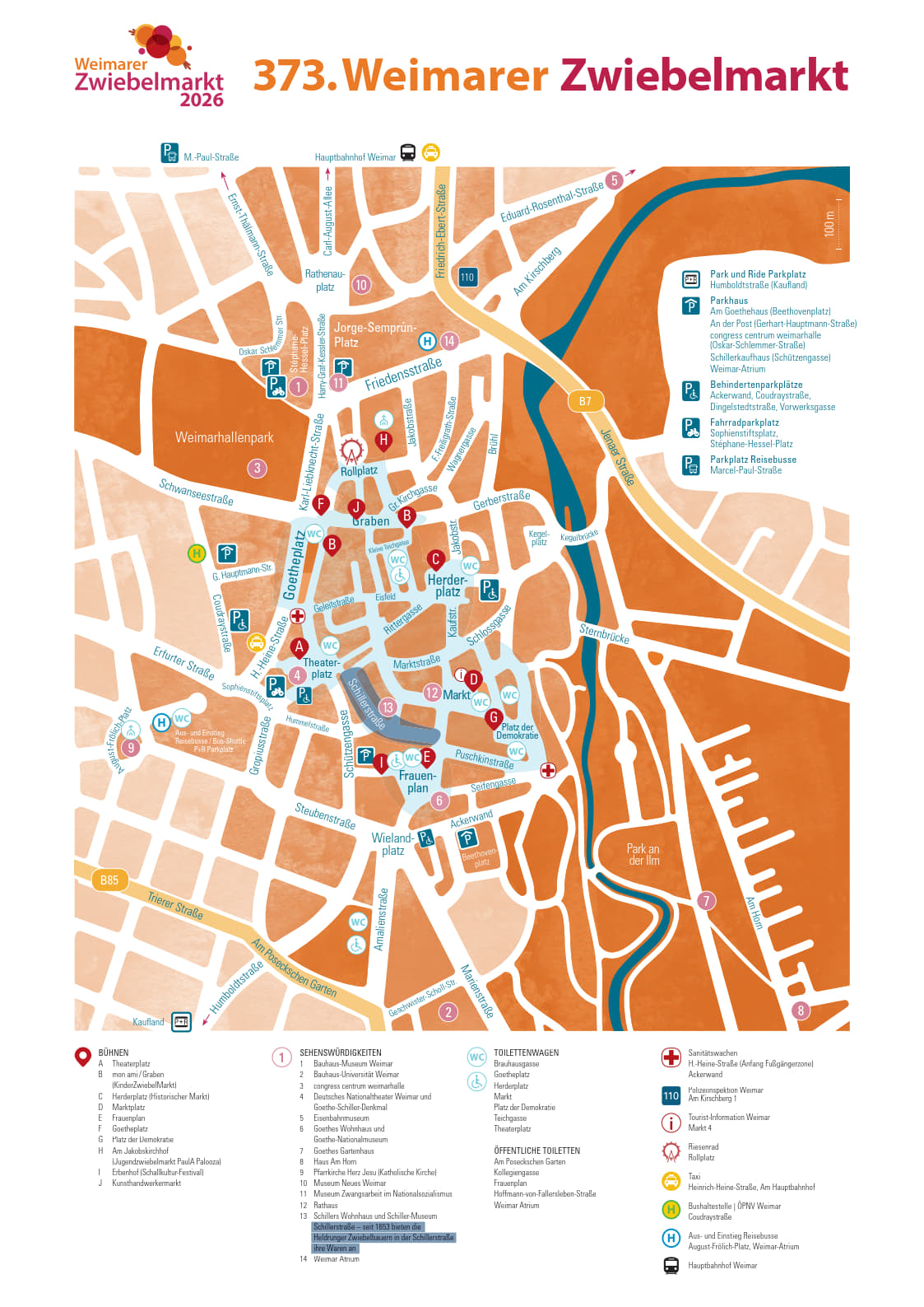Stadtplan und Plakat Zwiebelmarkt Weimar