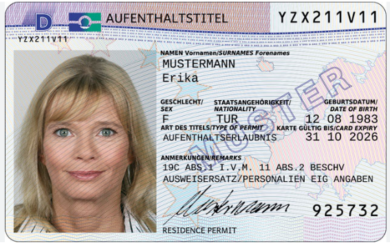 Aufenthaltserlaubnis Vorderseite Platzhalter