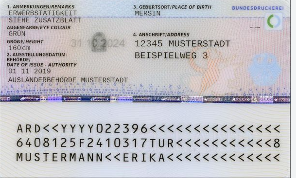 Aufenthaltserlaubnis Rückseite Platzhalter