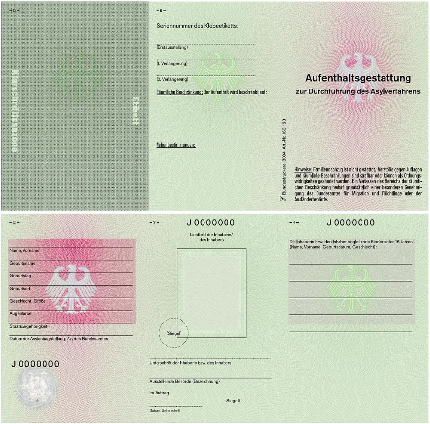 Aufenthaltsgestattung Vorderseite Platzhalter