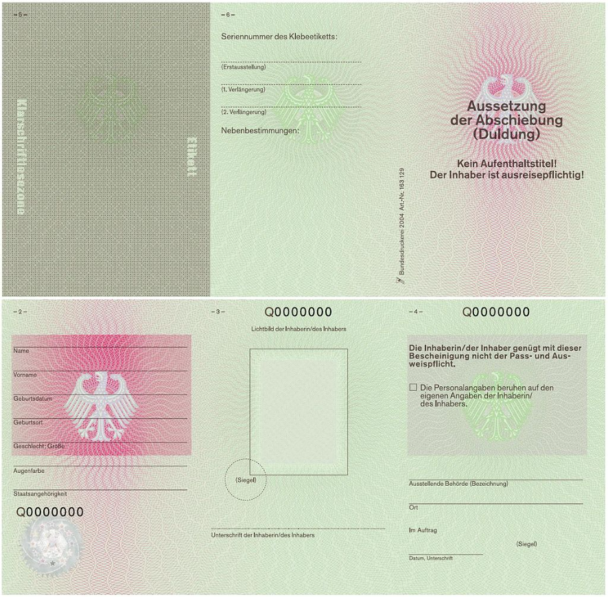 Duldung Vorderseite Platzhalter