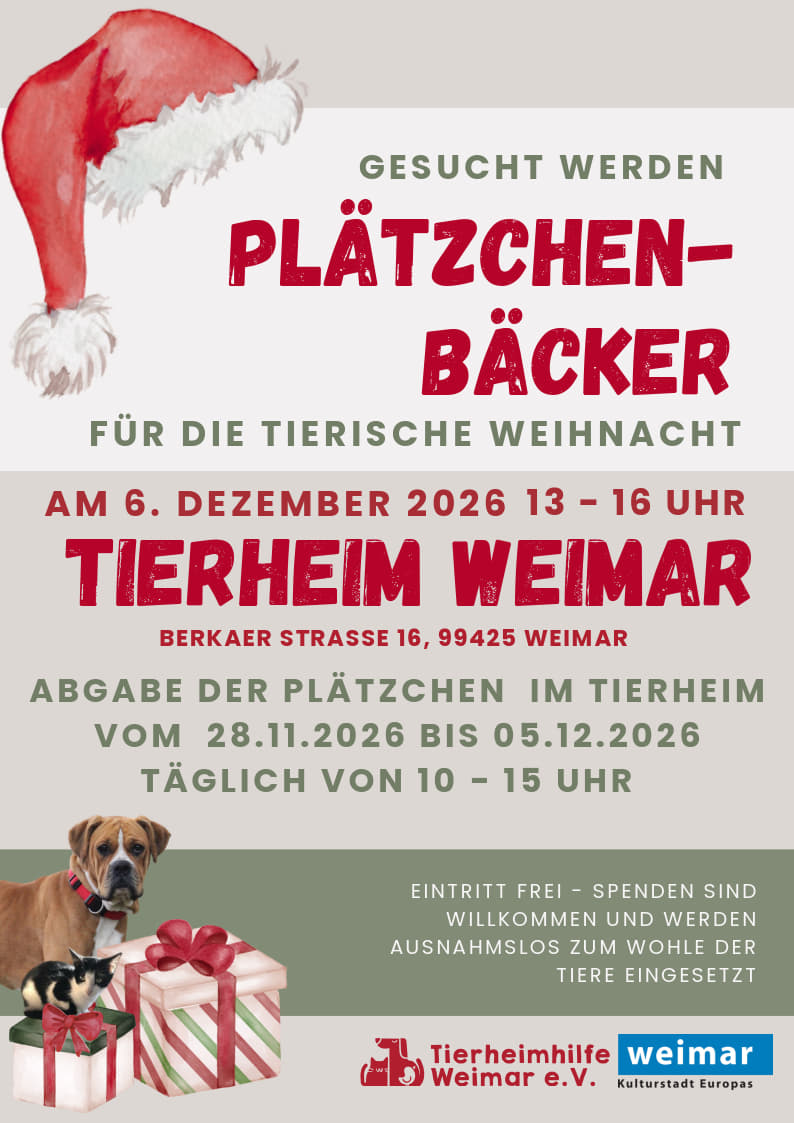 Plätzchenbäcker für die Tierische Weihnacht im Tierheim Weimar gesucht