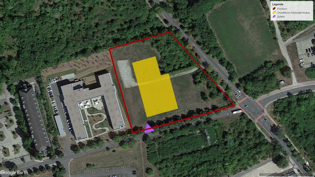 Verortung des Werkstatt-Neubaus an der Lützendorfer Straße