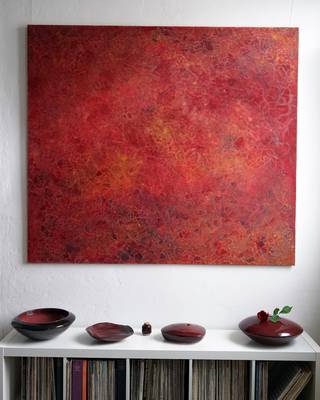 „Geschlossene Augen“, Selbstporträt der inneren Augenlider, 150cm x 170cm, Eitempera, Pigmente, Neon, Nachtleuchtpigmente, Öl, Leinwand, 2018.