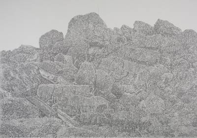 Bunker, Bretagne, Kreide, Kohle auf Papier, 140 x 200 cm
