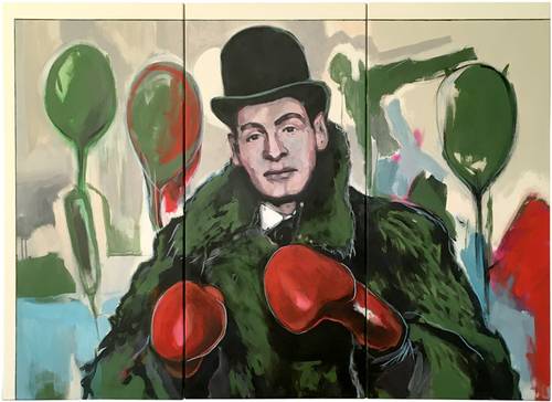 Bildnis Sir Arthur Cravan - Boxer, Snob  und Dadaist, Acryl, Leimfarbe und  Ölkreide auf Leinwand, 110x151cm, 2021.