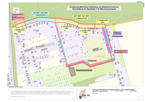 kartographischer Übersichtsplan der Bauarbeiten am Lindenberg