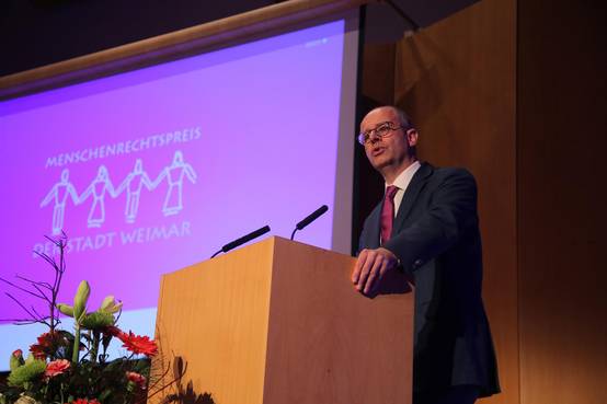 Die Laudatio auf Joseph Moses Oleshangay hielt Michael Brand, MdB (CDU) und Mitglied im Ausschuss für Menschenrechte und humanitäre Hilfe.
