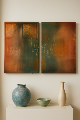 2 Werke, Technik: Acrylfarben, 3D-Farben, Strukturpaste auf Leinwand, je 40 × 60 cm.