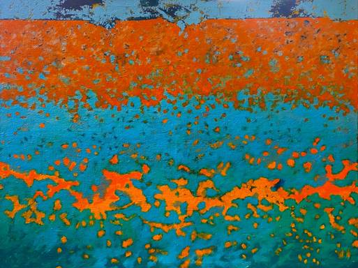 „Zersplitterter Horizont 2“, Mischtechnik auf Leinwand, 2025 140 x 240 cm