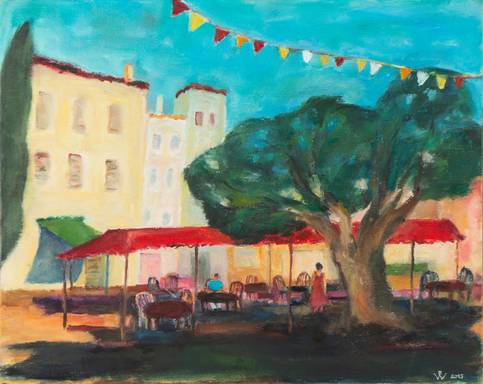 Markt in Mazauges/Südfrankreich, Öl auf Leinwand, 30 x 40 cm, 2013