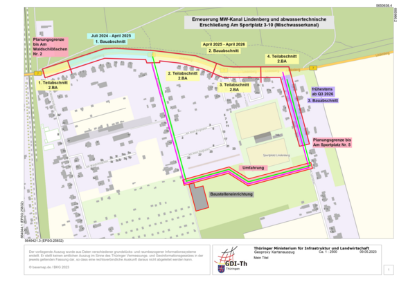 kartographischer Übersichtsplan der Bauarbeiten am Lindenberg