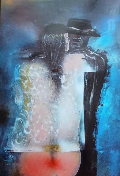 „Unverhoffte Begegnung“, 2023, Mischtechnik.