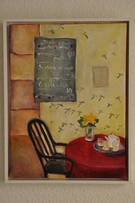 „Straßencafé in Frankreich“, 2011, Öl auf Leinwand, 30 × 40 cm