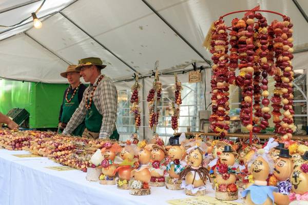 Verkaufsschlager auf dem Zwiebelmarkt: Die Zwiebelrispen der Heldrunger Zwiebelbauern