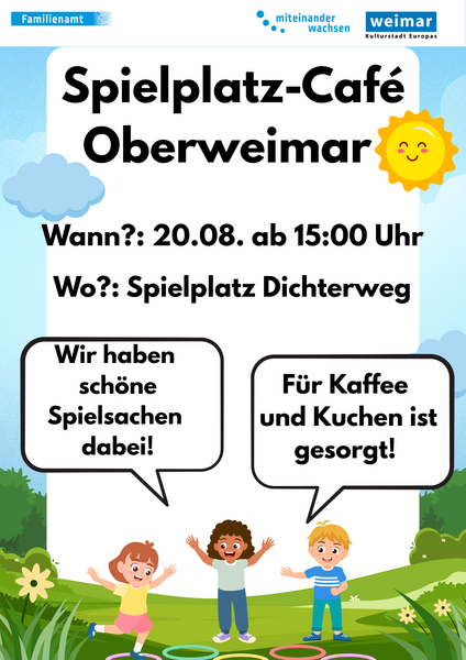 Das Bild zeigt Plakat vom Spielplatzcafé Oberweimar/Ehringsdorf.