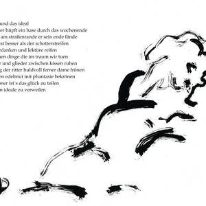 “der Hase und das ideal” aus dem Gedichte- und Zeichnungsbüchlein “Rosenmulch” , Tintenstrahldruck, 2024