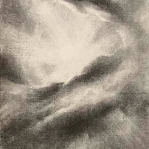 Ohne Titel, 2024, Kohle auf Büttenpapier, 49 x 62,5 cm