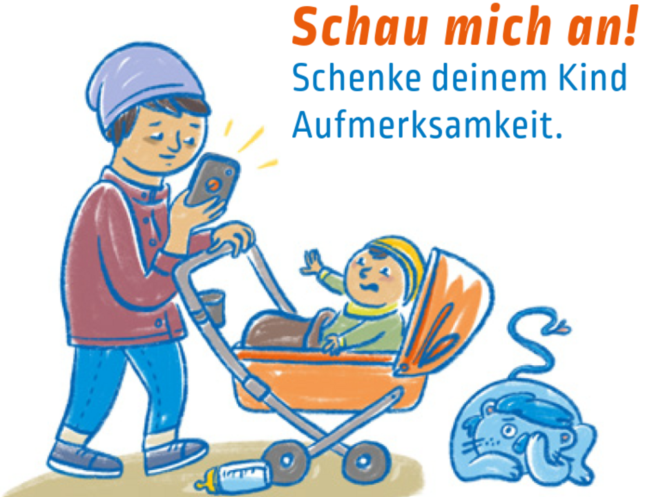 Illustration eines Elternteils, das abwesend auf sein Smartphone schaut